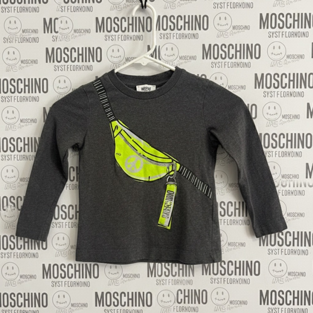 Authentic Moschino designer kids signature gray long sleeve tee shirt sz 5